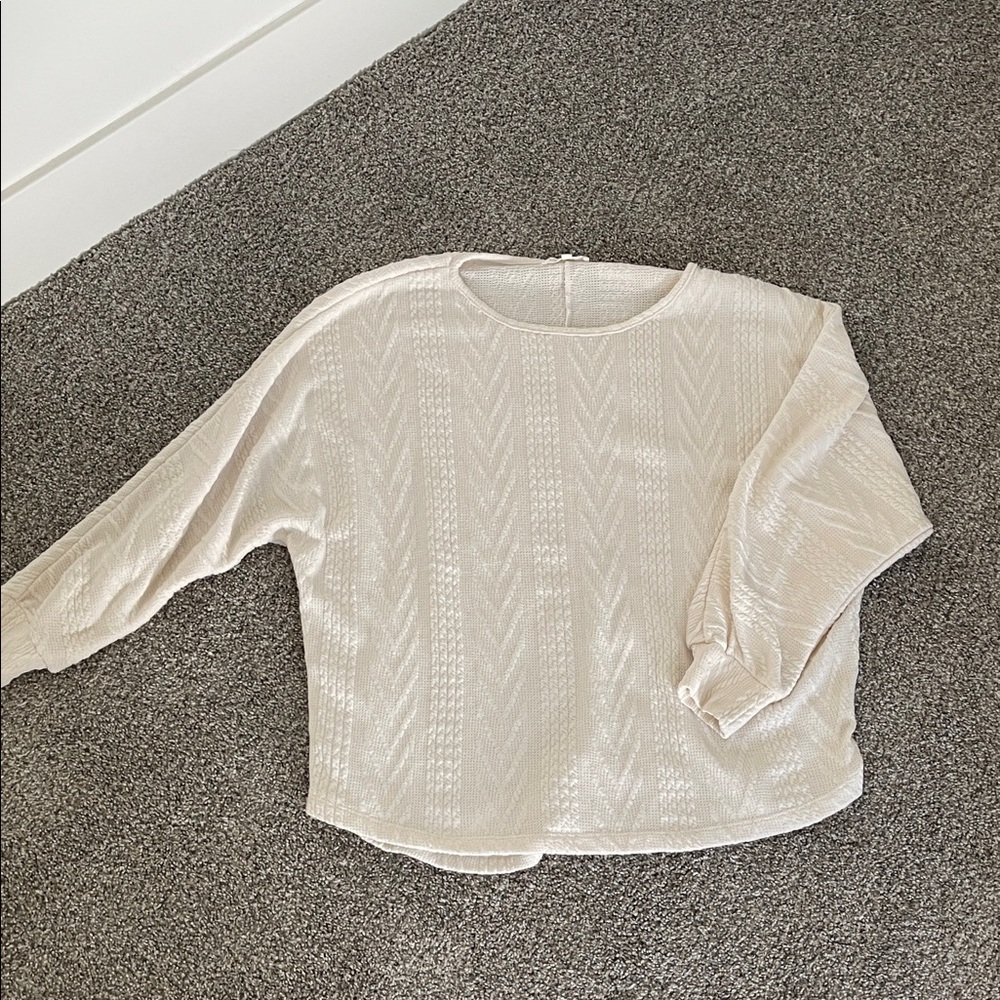 Cream Textured Long Sleeve Sweater